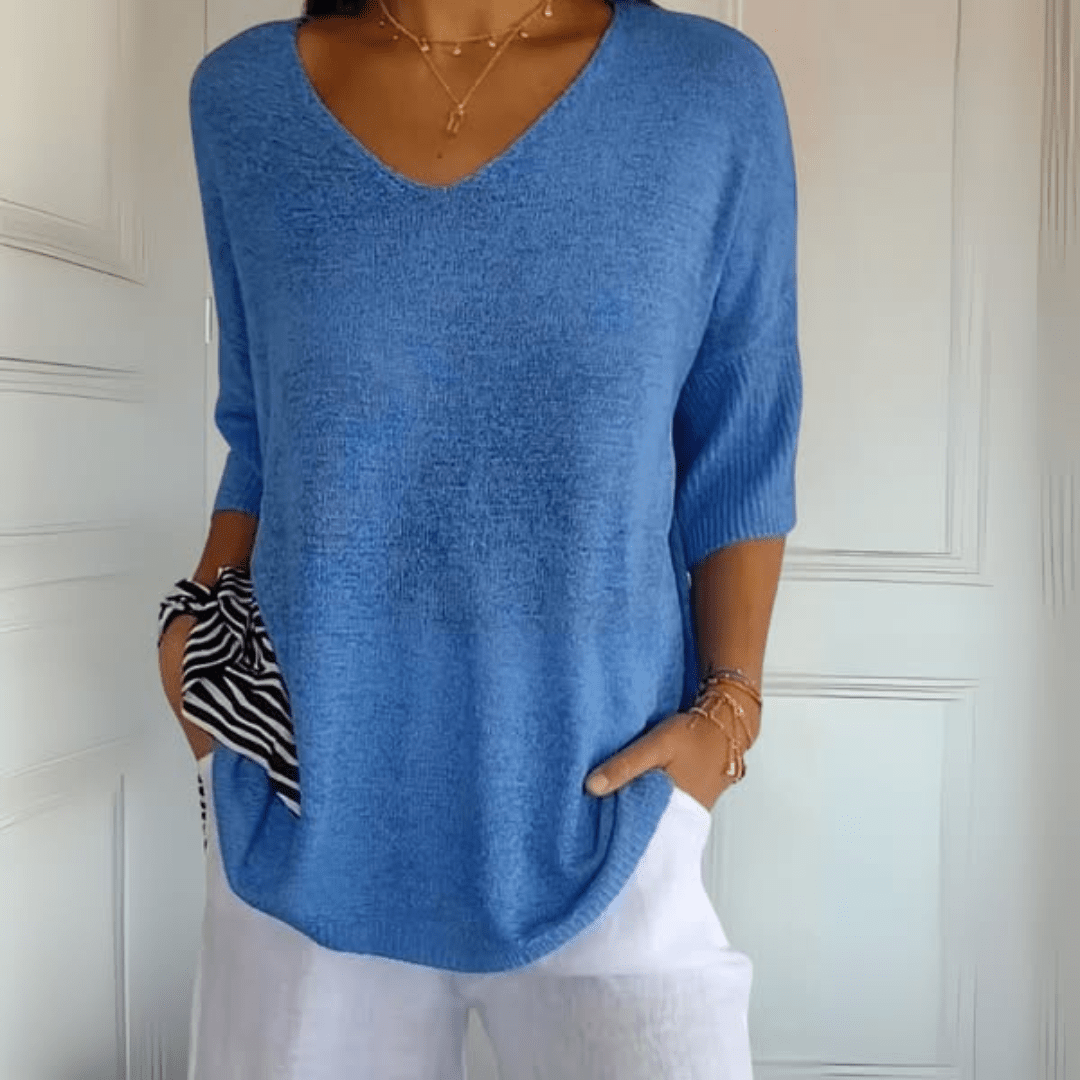 Women's V-Neck Knit Oversized Top