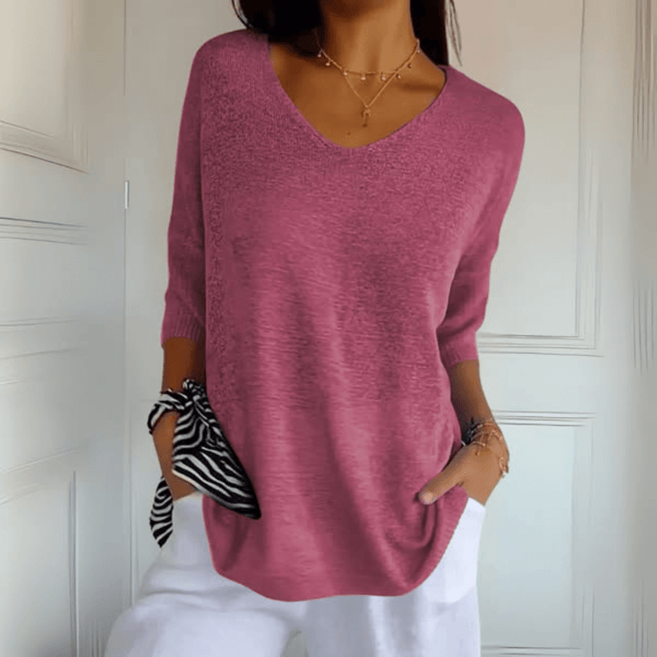 Women's V-Neck Knit Oversized Top