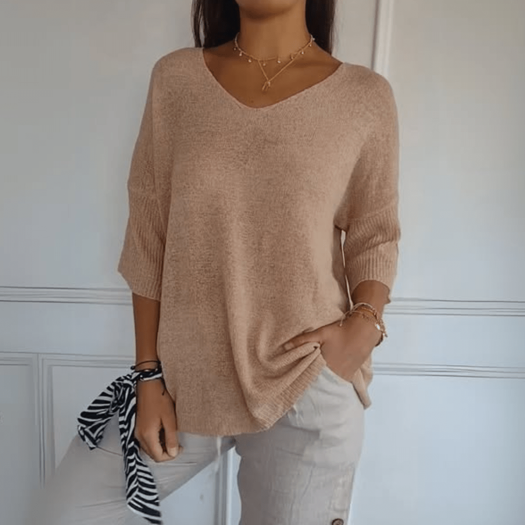 Women's V-Neck Knit Oversized Top