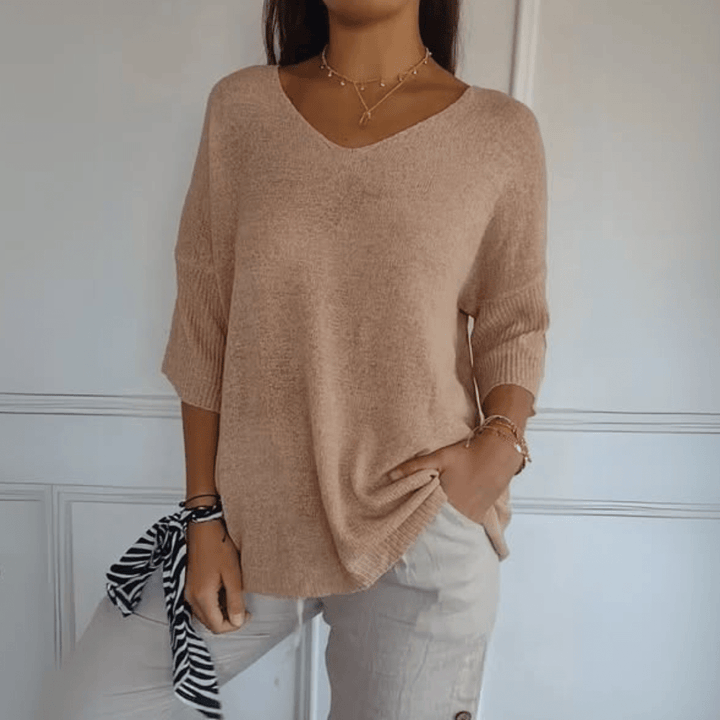 Women's V-Neck Knit Oversized Top