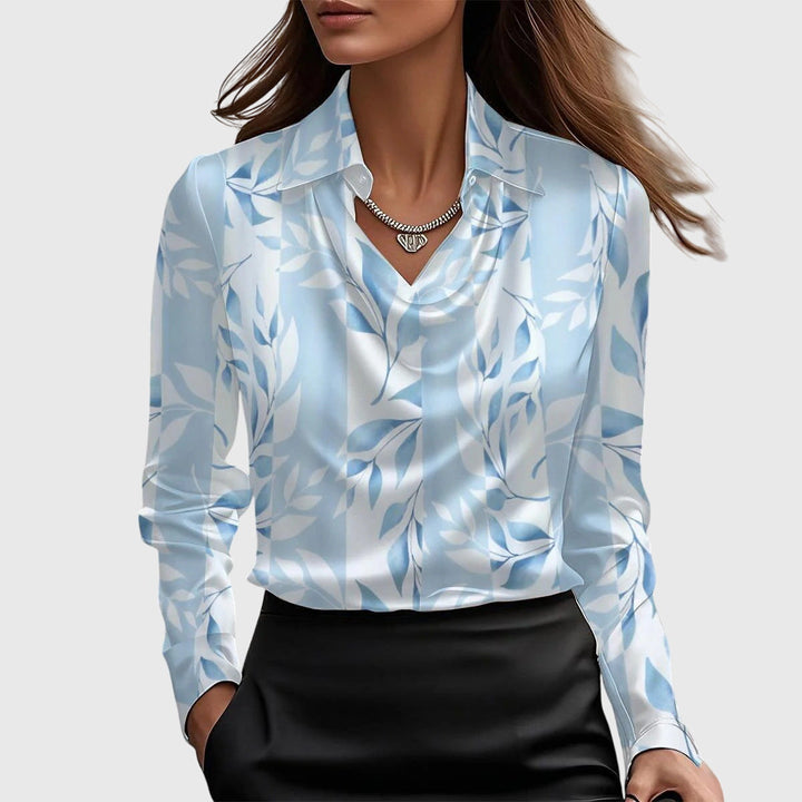 Women's Satin Cowl Neck Blouse with Long Sleeves