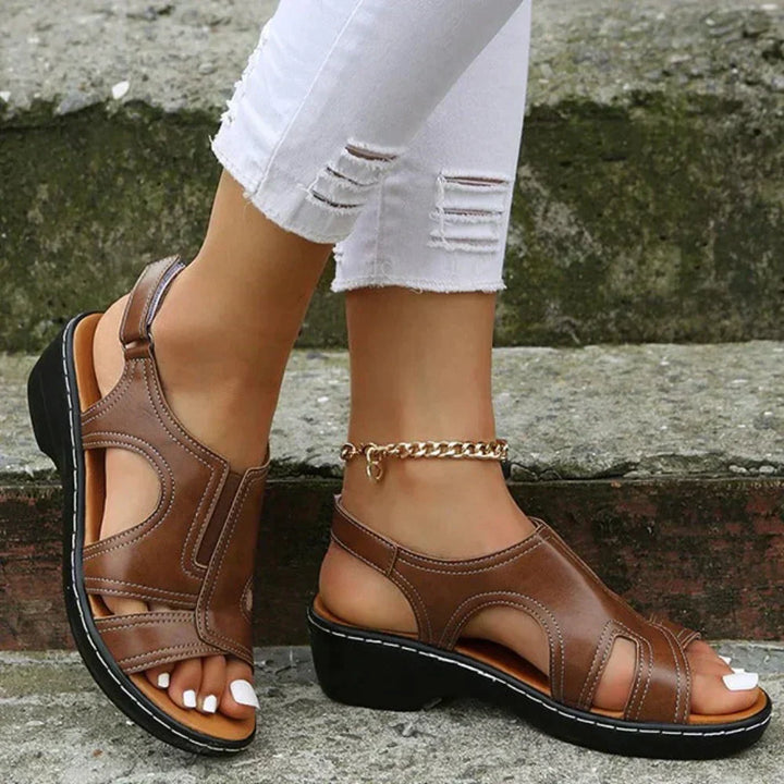 Women's Orthopedic Leather Perforated Wedge Sandals