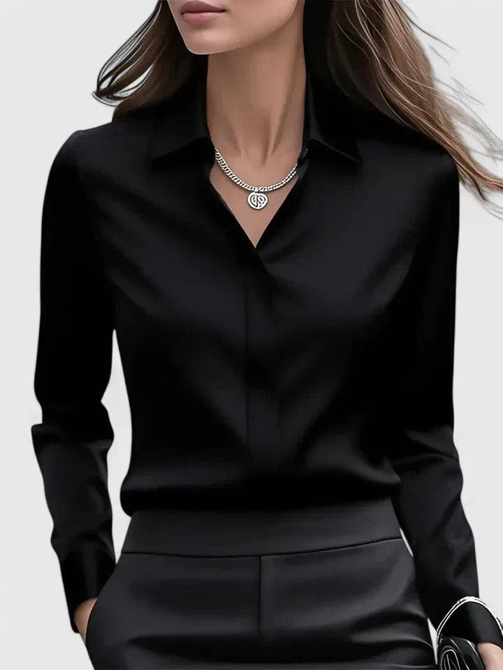 Women's Satin Button Down Shirt Concealed Placket
