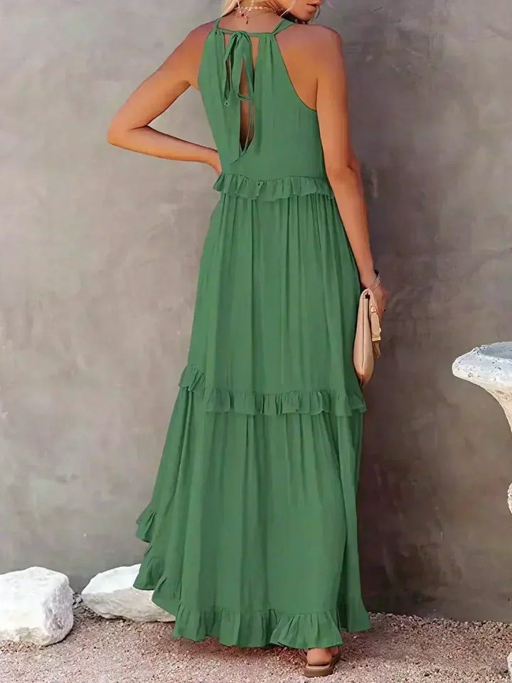 Women's Sleeveless Ruffle Maxi Dress with Halter Neck