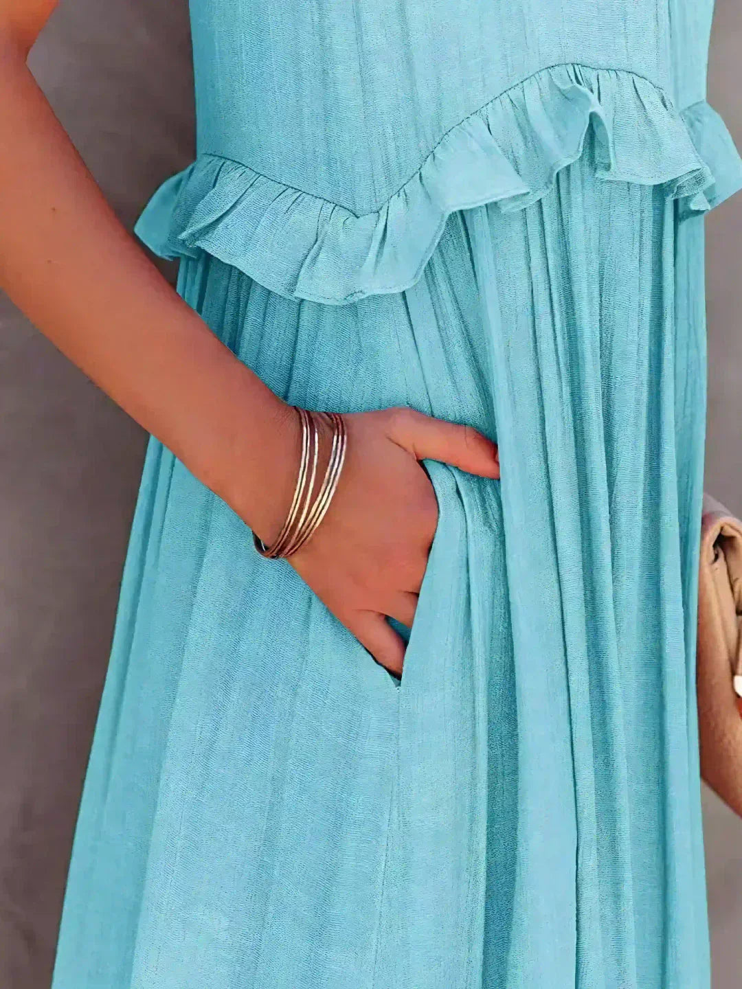 Women's Sleeveless Ruffle Maxi Dress with Halter Neck