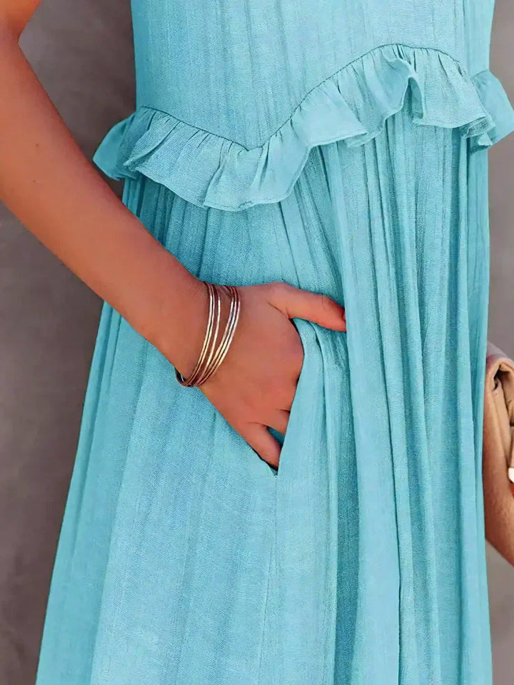 Women's Sleeveless Ruffle Maxi Dress with Halter Neck