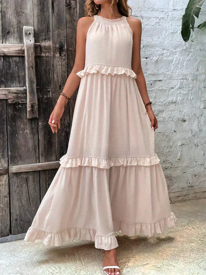Women's Sleeveless Ruffle Maxi Dress with Halter Neck