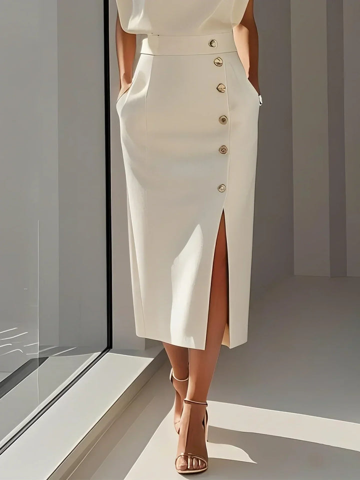 Women's Sleeveless Midi Dress Button Detail Side Split