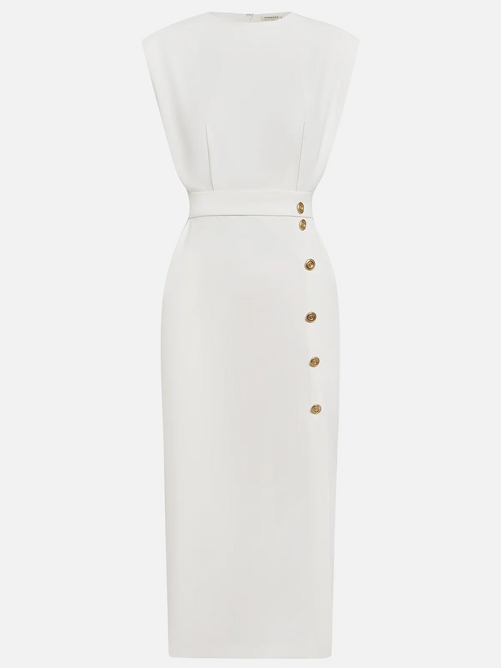 Women's Sleeveless Midi Dress Button Detail Side Split