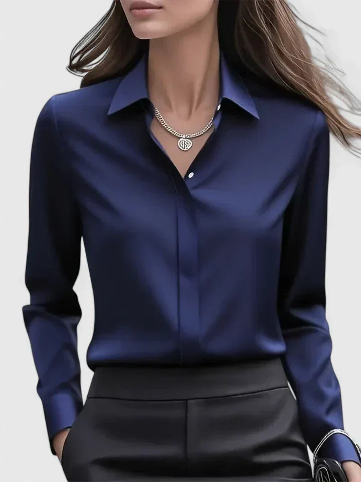 Women's Satin Button Down Shirt Concealed Placket