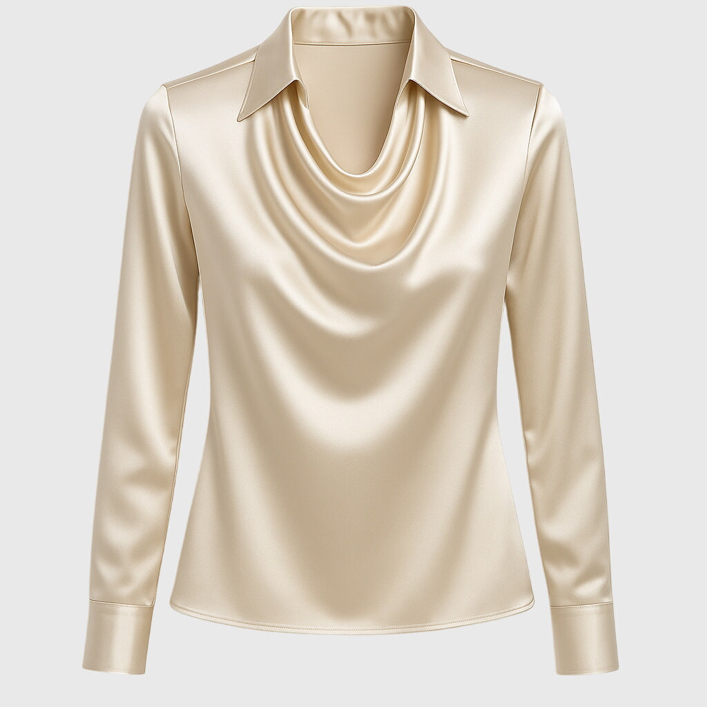Women's Satin Cowl Neck Blouse with Long Sleeves
