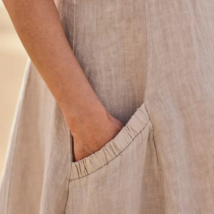 Women's Sleeveless Linen Maxi Dress with Side Pockets