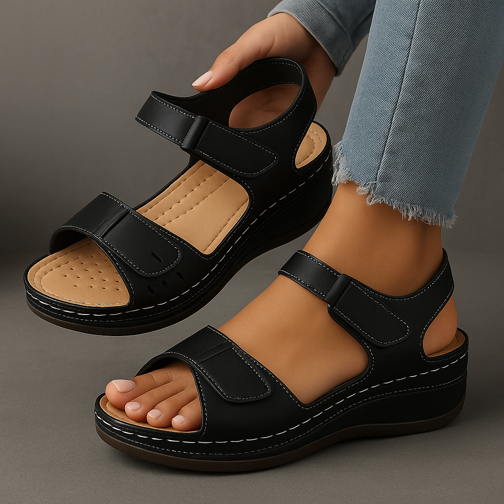Women's Orthopedic Wedge Sandals with Double Buckle