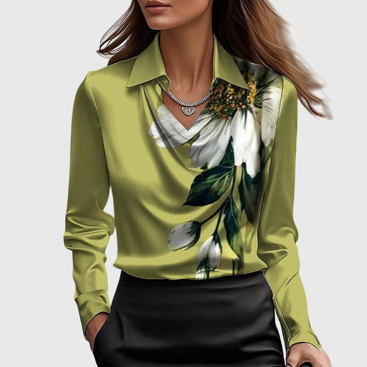 Women's Satin Cowl Neck Blouse with Long Sleeves