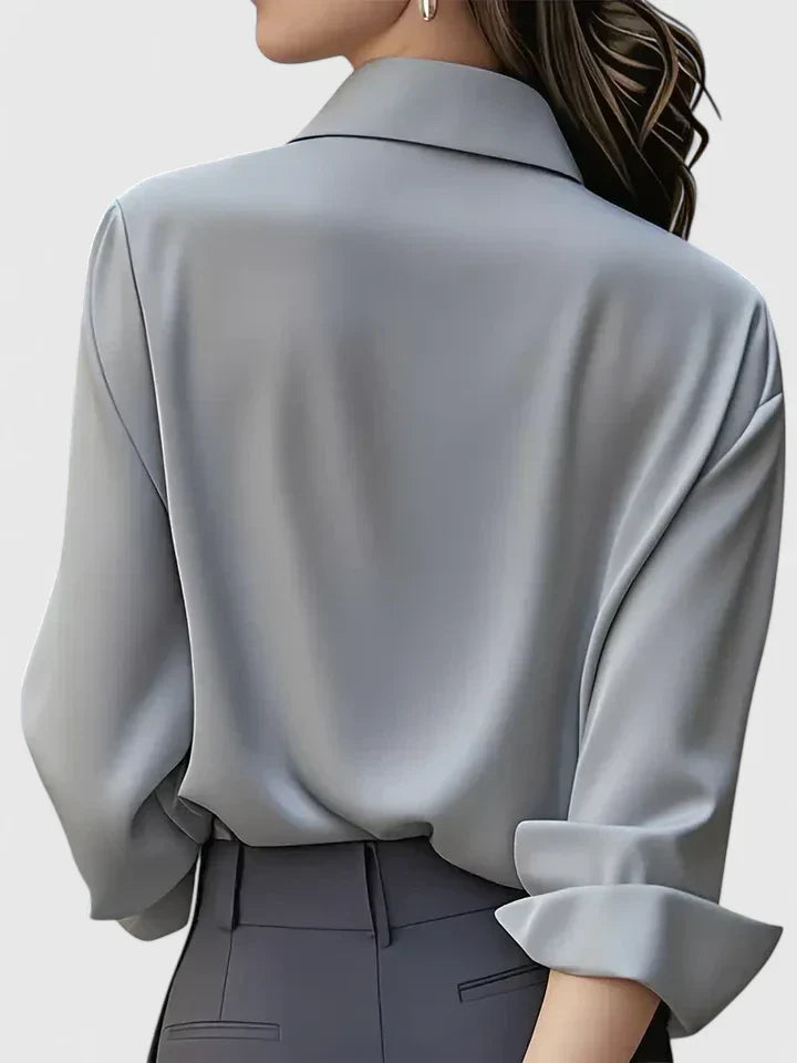 Women's Satin Button Down Shirt Concealed Placket