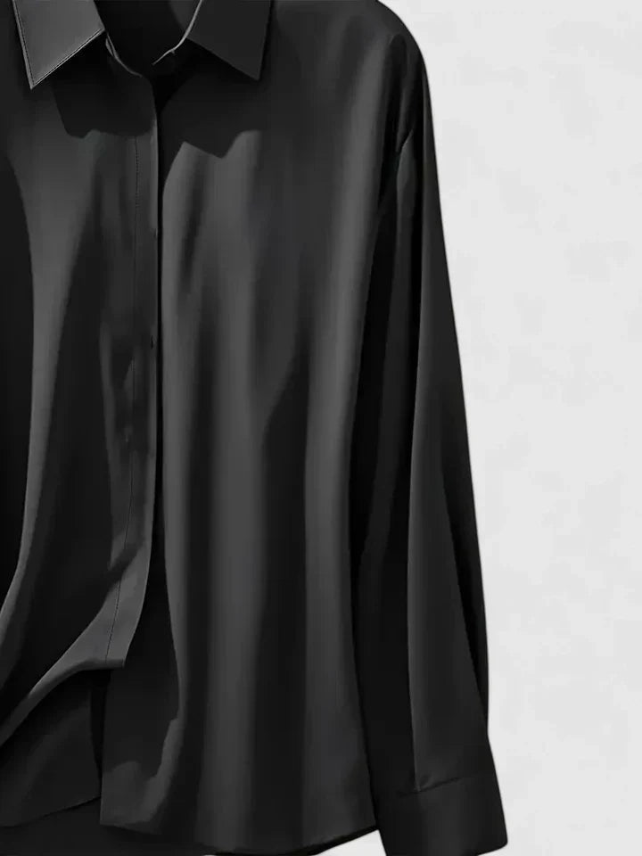 Women's Satin Button Down Shirt Concealed Placket
