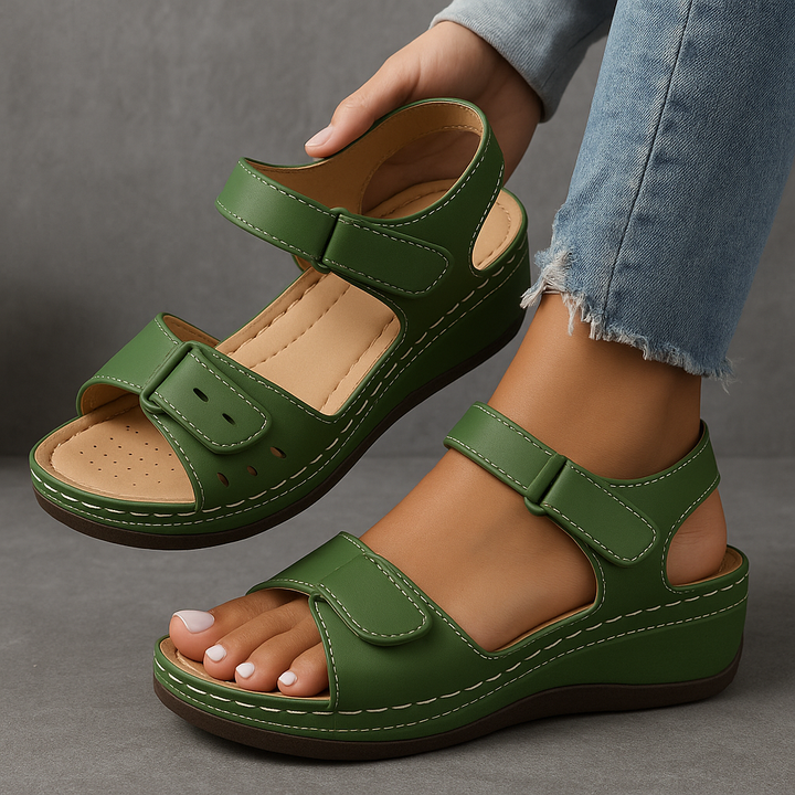 Women's Orthopedic Wedge Sandals with Double Buckle