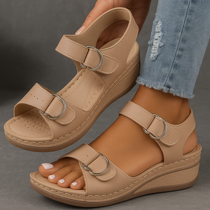 Women's Orthopedic Wedge Sandals with Double Buckle