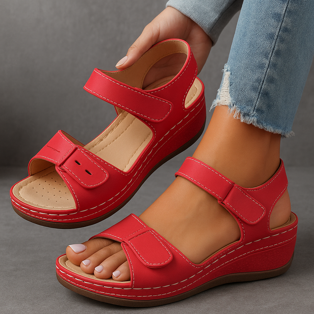 Women's Orthopedic Wedge Sandals with Double Buckle