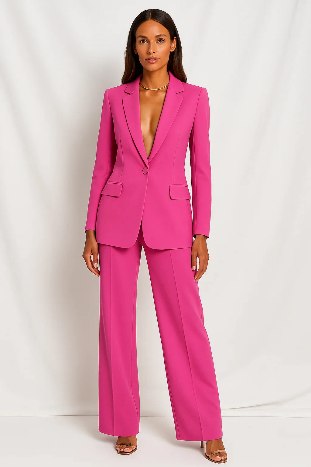 Women's Blazer and Wide Leg Trouser Suit Set