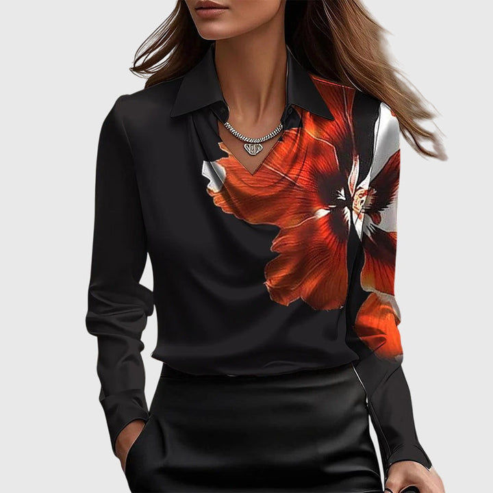 Women's Satin Cowl Neck Blouse with Long Sleeves