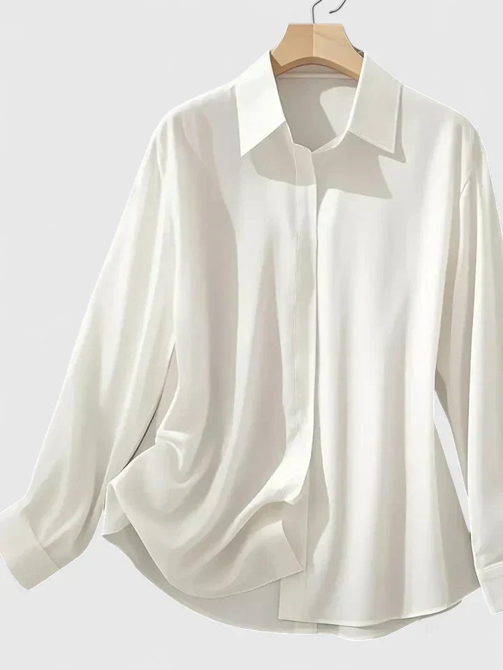 Women's Satin Button Down Shirt Concealed Placket