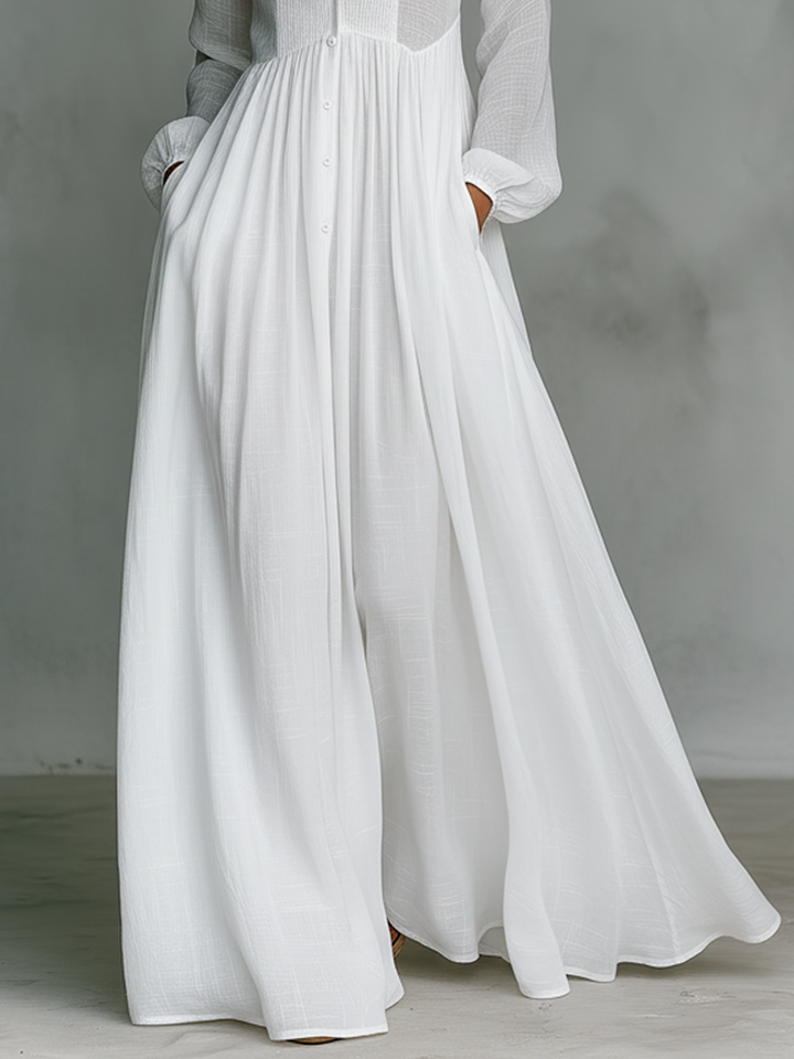 Women's Long Sleeve Button Front Flowy Maxi Dress