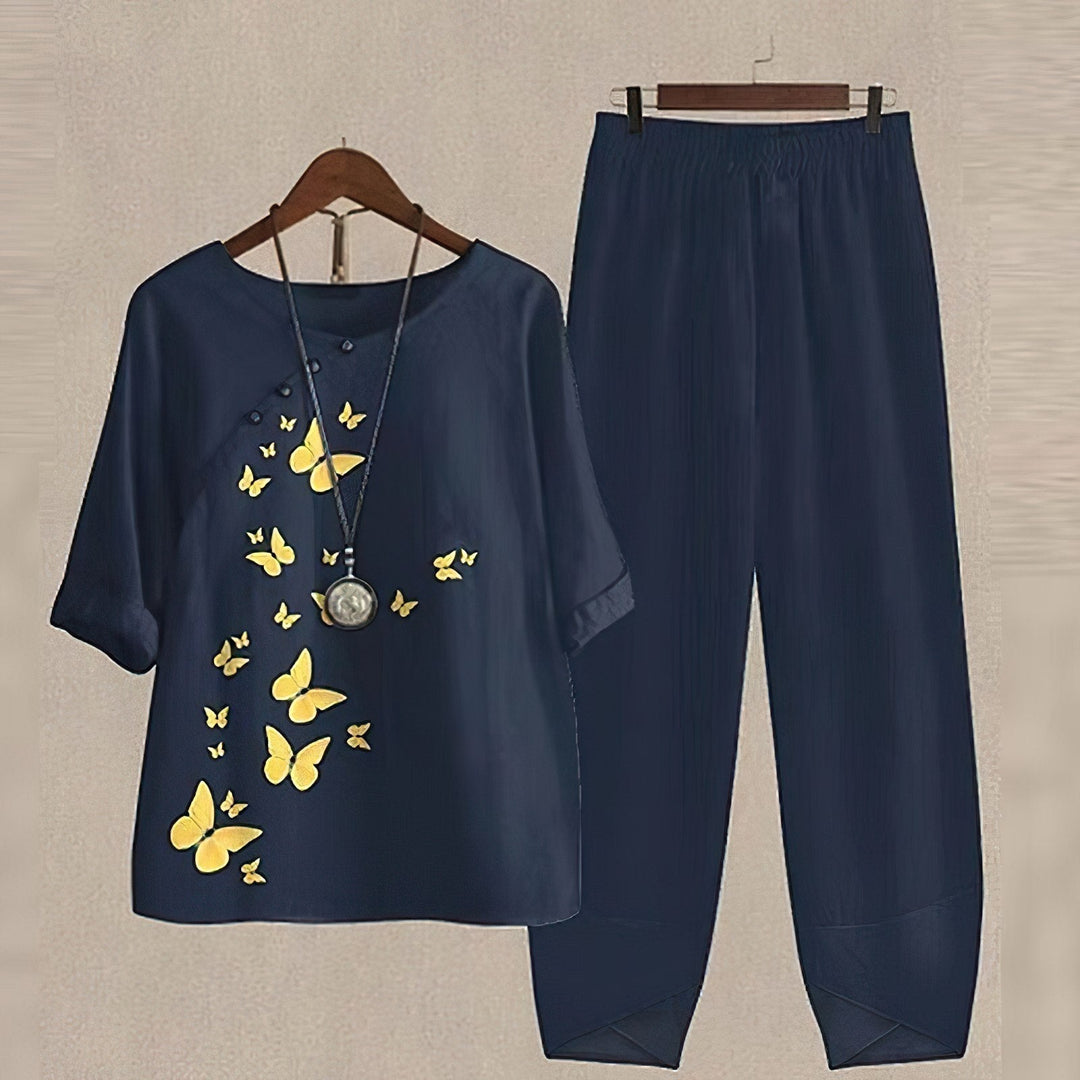 Women's Floral Print Short Sleeve Top Harem Pants Set