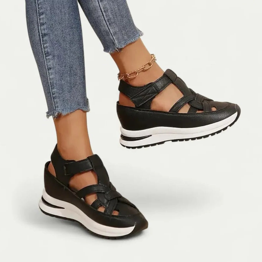 Women's Closed Toe Platform Sandals Memory Foam Strap