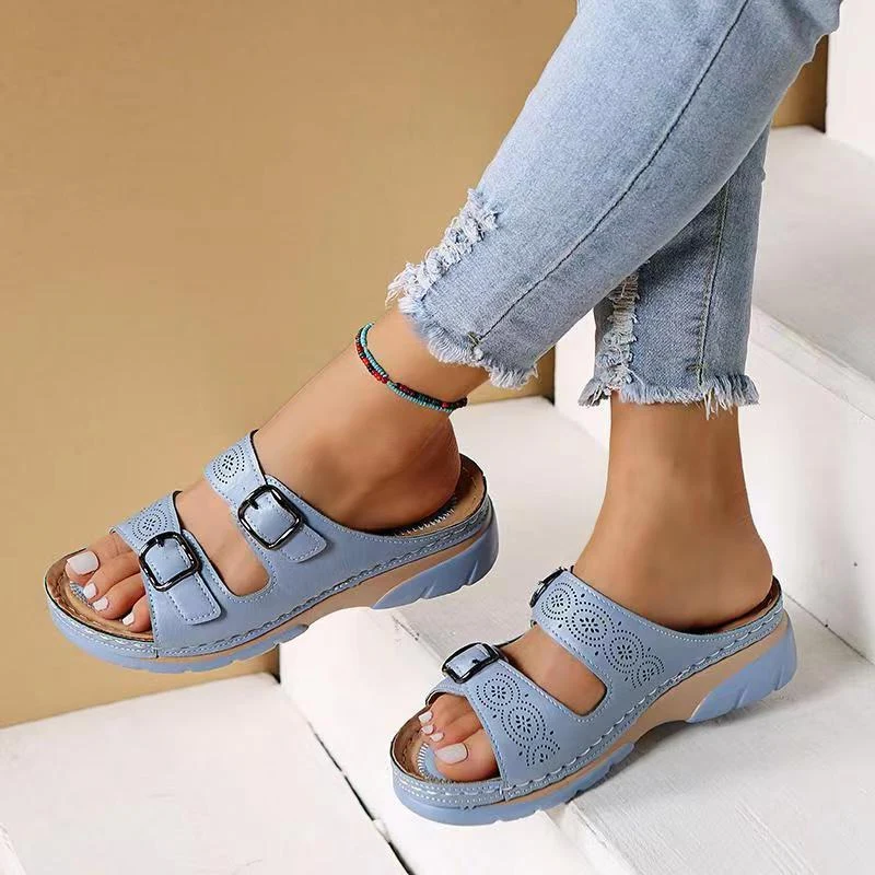 Women's Orthopedic Double Buckle Wedge Slide Sandals