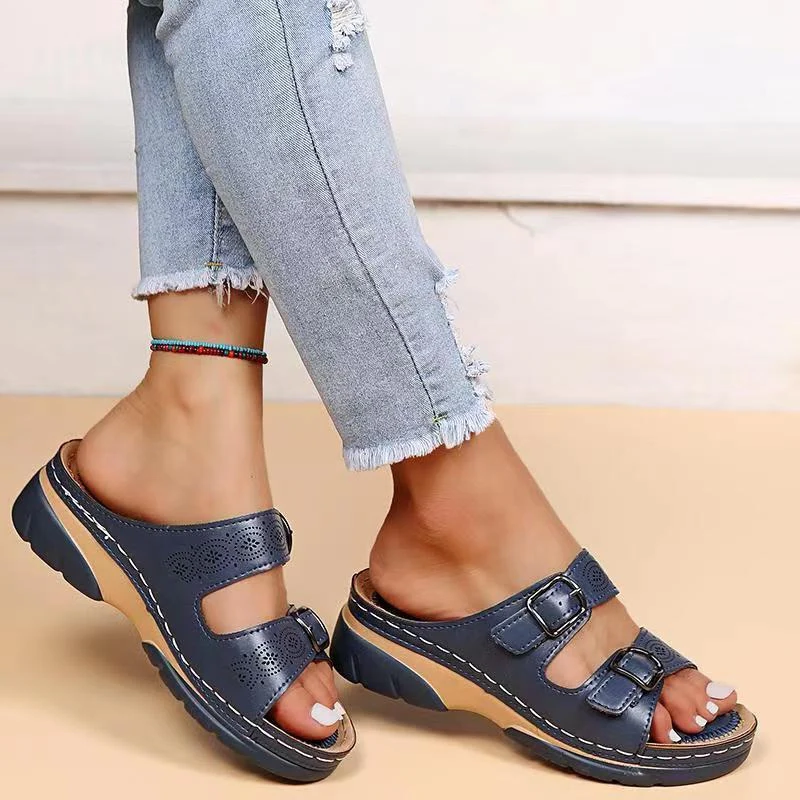 Women's Orthopedic Double Buckle Wedge Slide Sandals