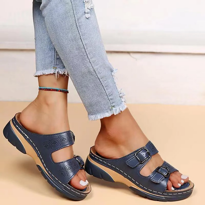 Women's Orthopedic Double Buckle Wedge Slide Sandals