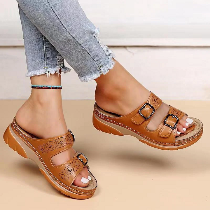 Women's Orthopedic Double Buckle Wedge Slide Sandals