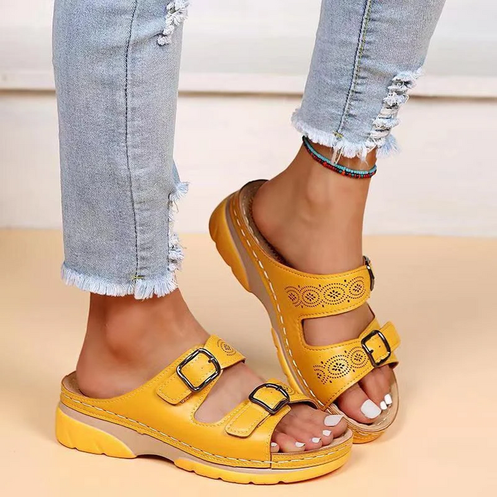 Women's Orthopedic Double Buckle Wedge Slide Sandals