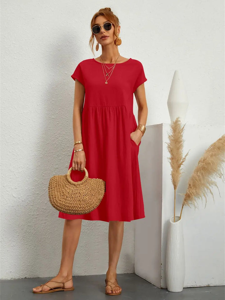 Women's Casual Midi Dress with Side Pockets