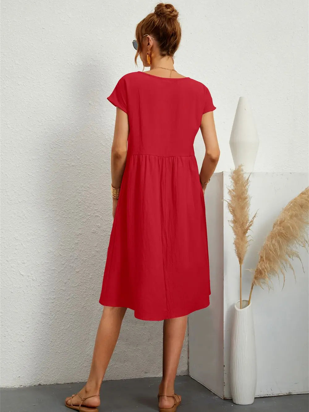 Women's Casual Midi Dress with Side Pockets