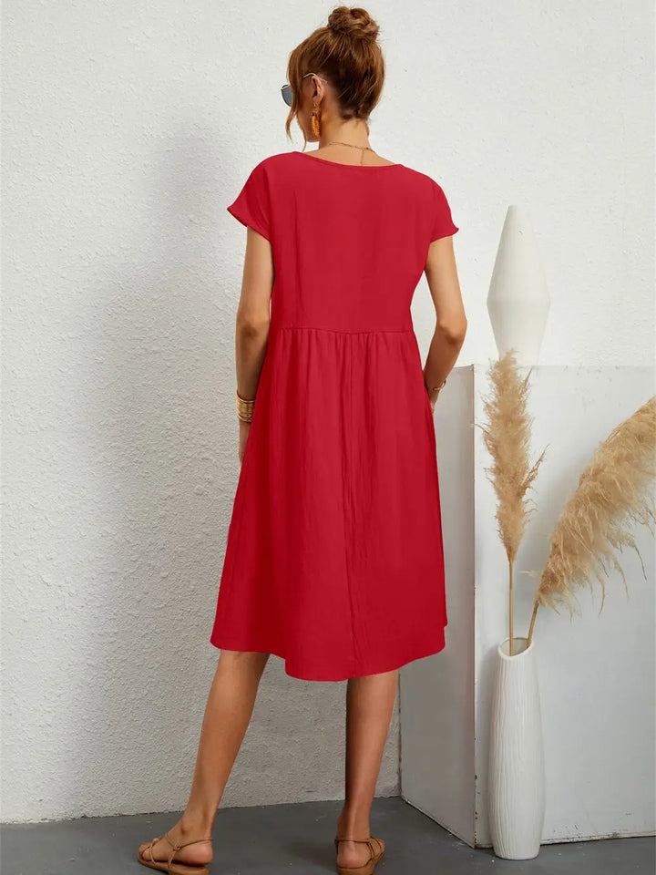 Women's Casual Midi Dress with Side Pockets