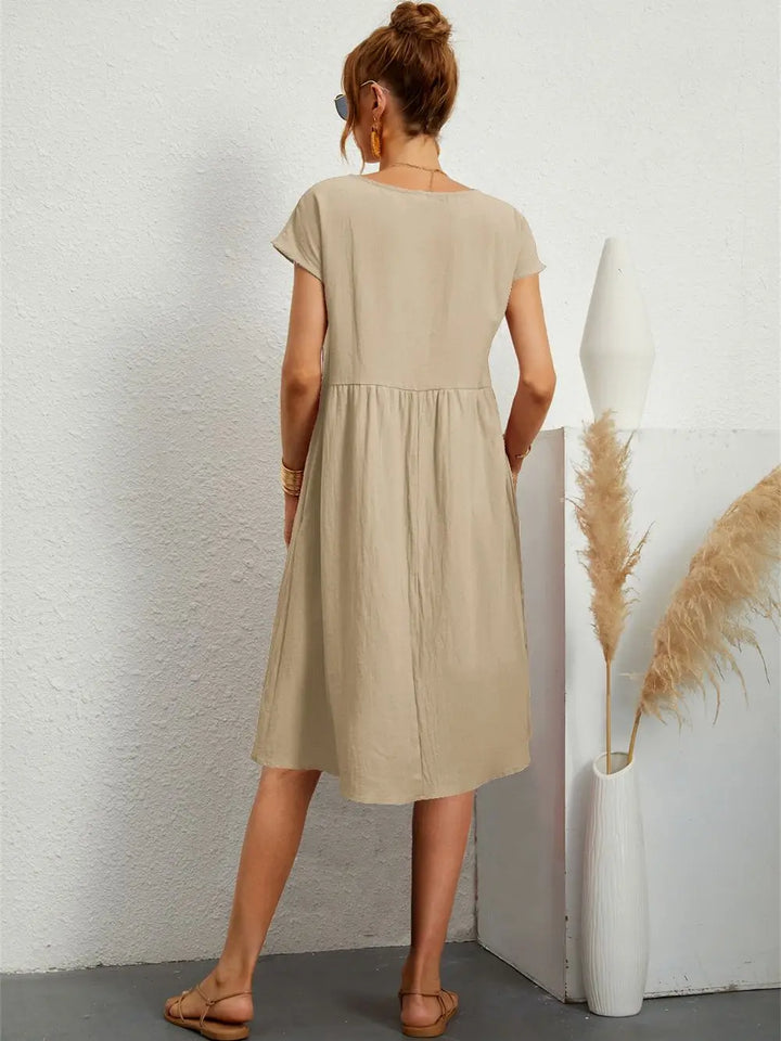 Women's Casual Midi Dress with Side Pockets