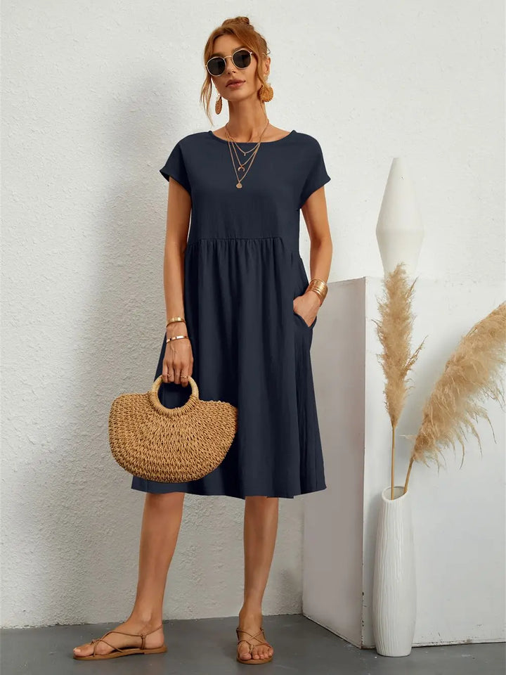 Women's Casual Midi Dress with Side Pockets