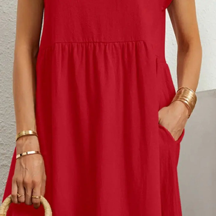 Women's Casual Midi Dress with Side Pockets