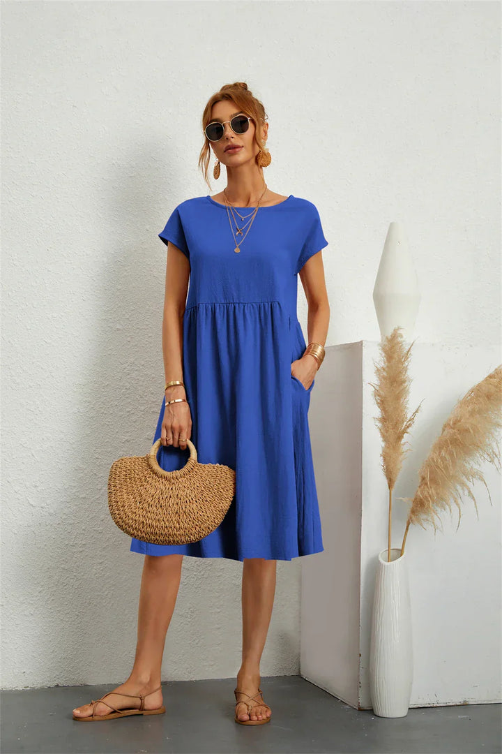 Women's Casual Midi Dress with Side Pockets