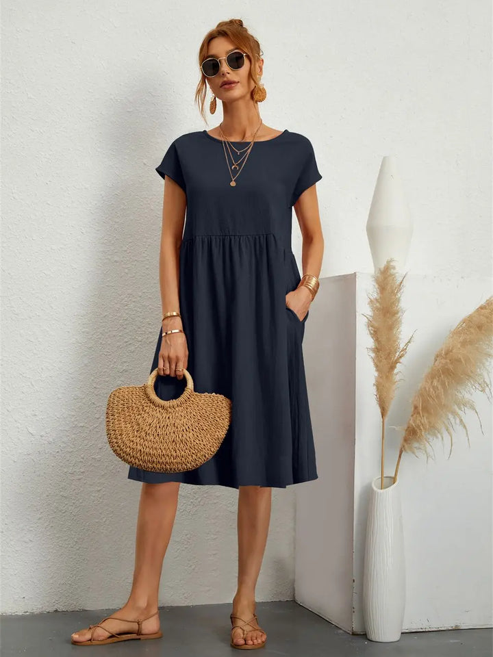 Women's Casual Midi Dress with Side Pockets