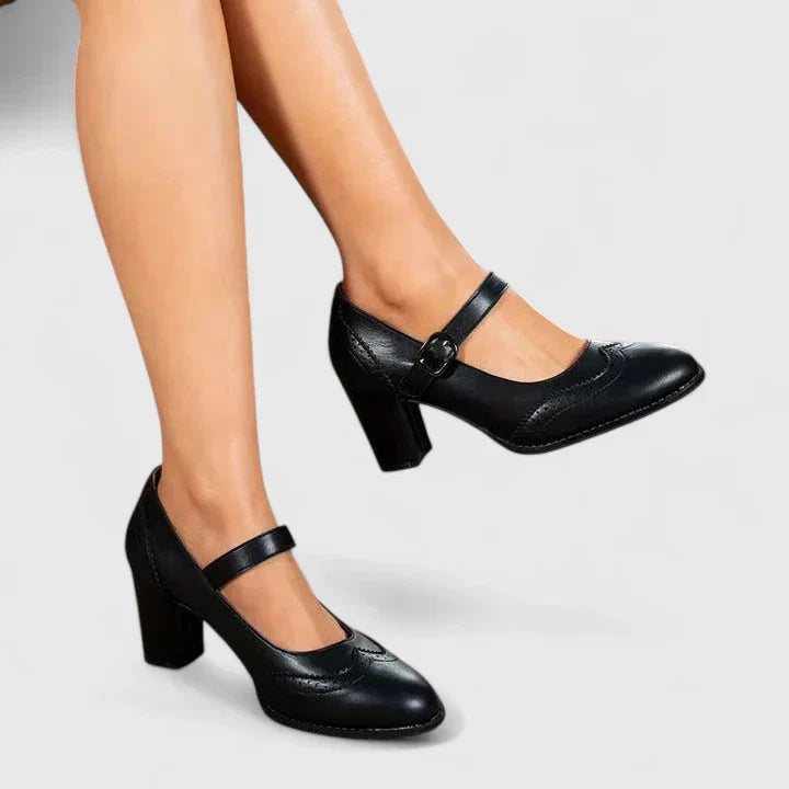 Women's Orthopedic Mary Jane Block Heel Buckle Strap