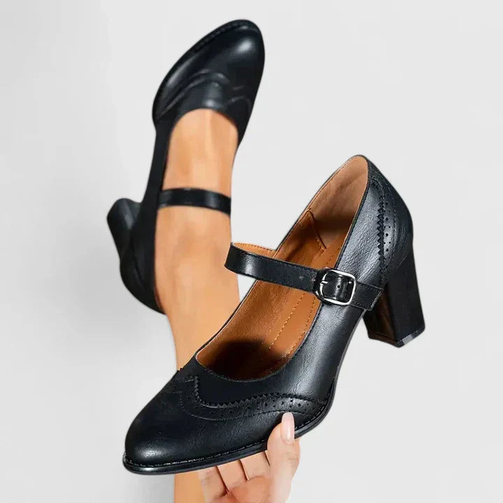 Women's Orthopedic Mary Jane Block Heel Buckle Strap