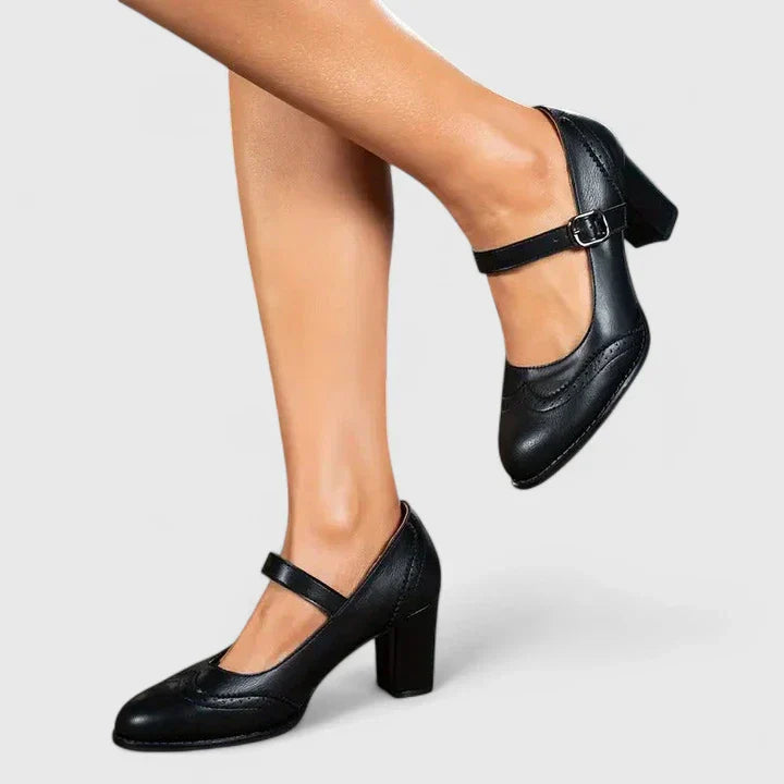 Women's Orthopedic Mary Jane Block Heel Buckle Strap