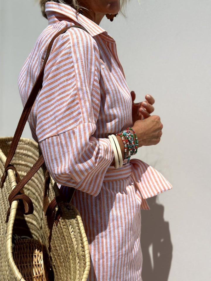Women's Striped Maxi Shirt Dress Long Sleeve Button