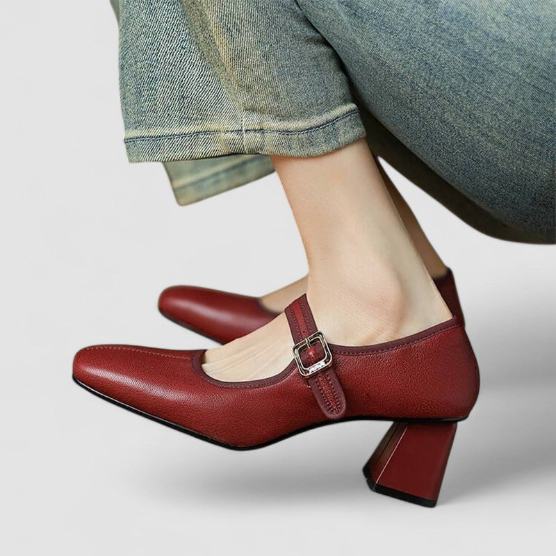 Women's Orthopedic Mary Jane Shoes with Block Heel and Ankle Strap Buckle