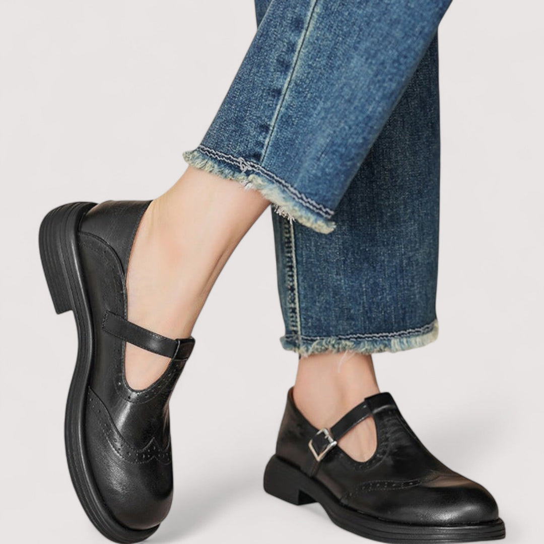 Women's Orthopedic Leather Mary Jane Buckle Strap Flats