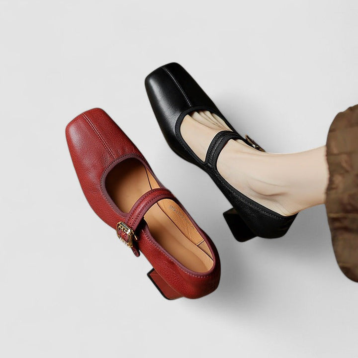 Women's Orthopedic Mary Jane Shoes with Block Heel and Ankle Strap Buckle