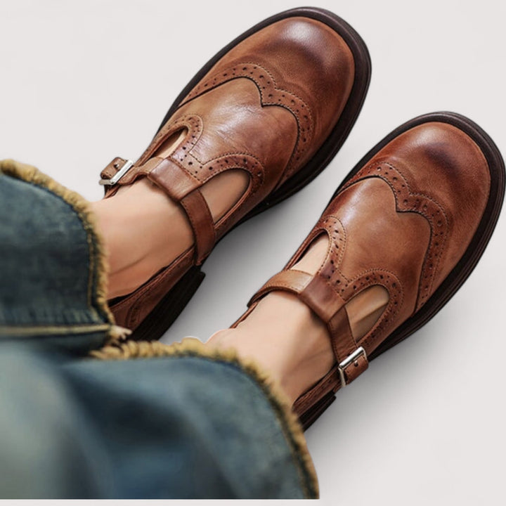 Women's Orthopedic Leather Mary Jane Buckle Strap Flats